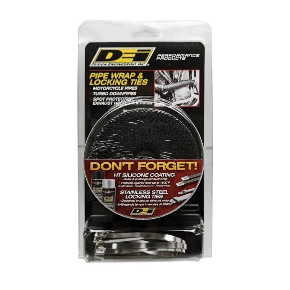 DEi 010119 Exhaust Pipe Wrap & Locking Ties Kit 2 In x 25 Ft Black